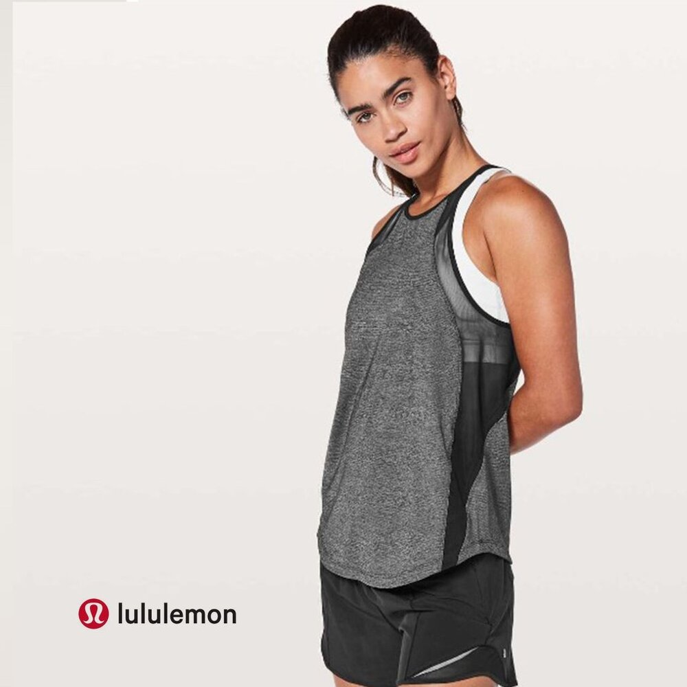 LULULEMON Run Off-Route Tank Heathered Black / Black No size Dot Check Measureme
